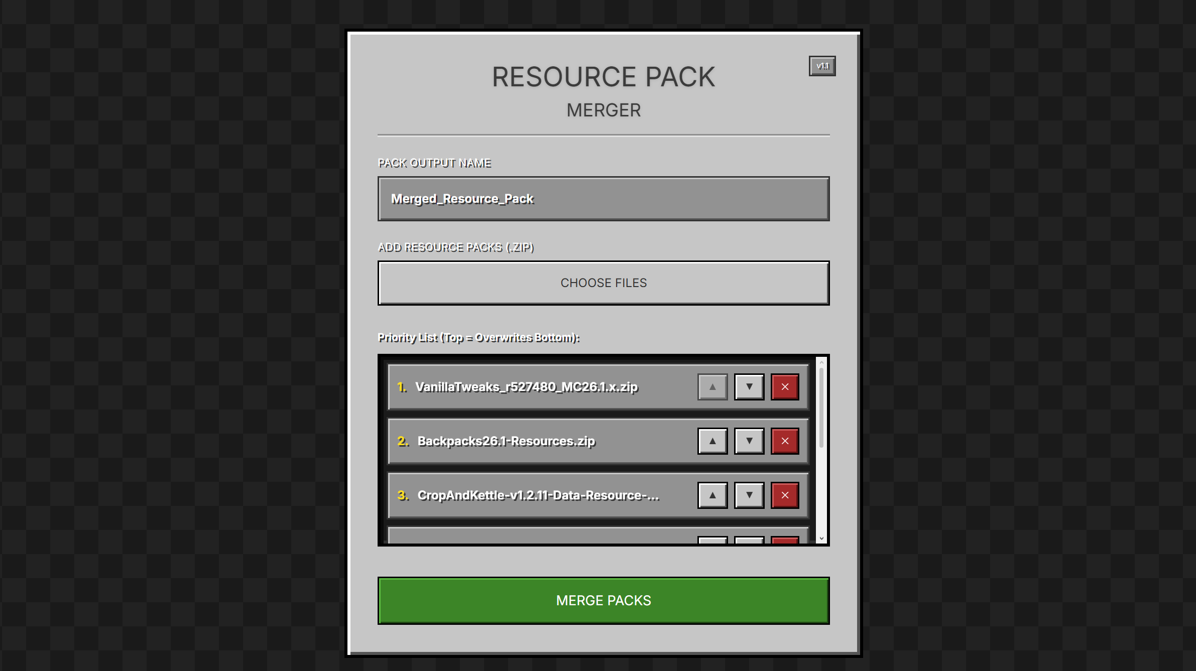 Minecraft Resource Pack Merger preview